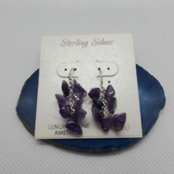 NWT Sterling Silver Genuine Stone Amethyst Earring - Picture 1 of 2